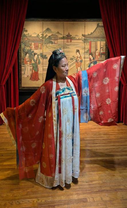 Small Flower Meadow models historic Chinese womenswear.